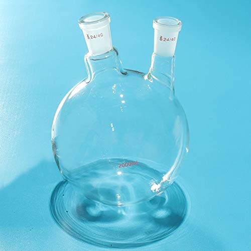 RanDal 2000Ml 24/40 Joint 2 Neck Round Bottom Glass Flask Double Neck Lab Chemistry Boiling Bottle