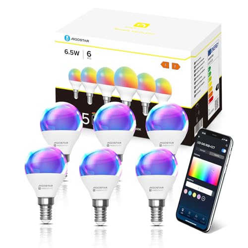 Aigostar Alexa Lampe, Alexa Glühbirne G45 E14 6.5W, Smart Glühbirne RGBCW Kompatibel mit Alexa/Google Home, Kein Hub Erforderlich. Fernbedienung, Sprachsteuerung, 6 Stück.