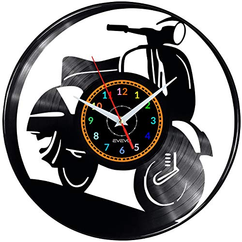 EVEVO Vespa Wanduhr Vinyl Schallplatte Retro-Uhr groß Uhren Style Raum Home Dekorationen Tolles Geschenk Wanduhr Vespa