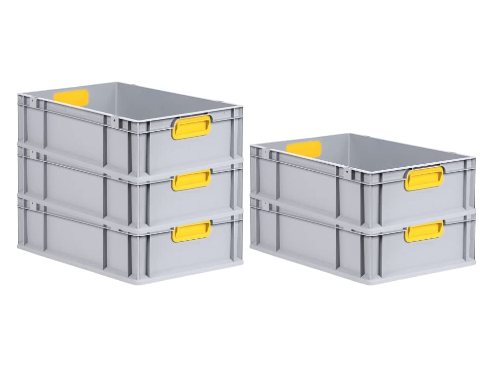 PROREGAL SuperSparSet 5x Eurobox NextGen Color | HxBxT 17x40x60cm | 34 Liter | Griffe gelb geschlossen | Glatter Boden | Eurobehälter, Transportbox, Transportbehälter, Stapelbehälter