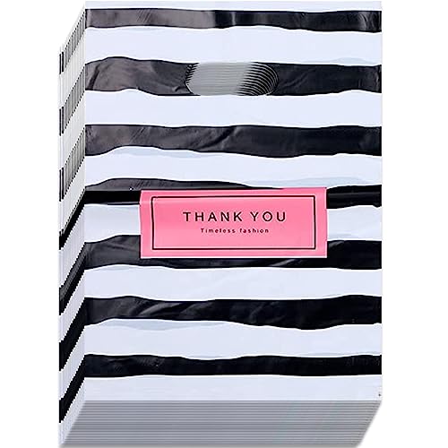 YIMIKE Thank You Merchandise Bags, 100 Stück 24,9 x 35,1 cm, kleine Kunststoff-Einkaufstaschen, kleine Business-Tasche, gestanzte Taschen, wiederverwendbare Dankes-Geschenktüten mit Griff