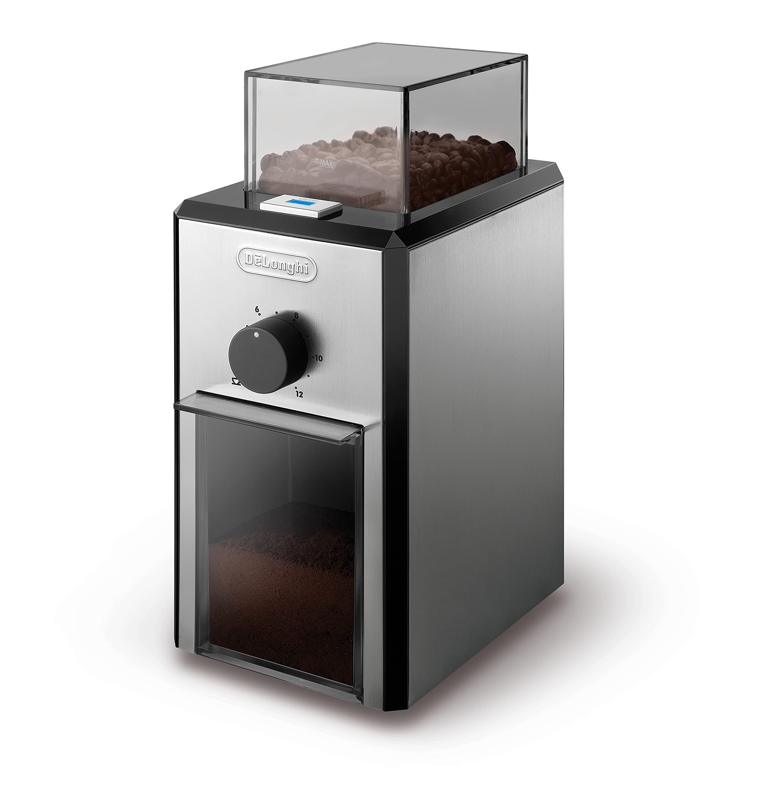 De'Longhi KG89 KG 89 Professionelle Kaffeemühle für bis zu 12 Tassen, Kunststoffgehäuse, silber, 110 Watt