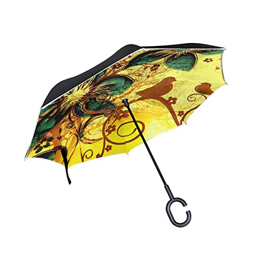 isaoa Große Schirm Regenschirm Winddicht Doppelschichtige seitenverkehrt Faltbarer Regenschirm für Auto Regen Außeneinsatz,C-förmigem Henkel Regenschirm Blumen und Vogel Regenschirm