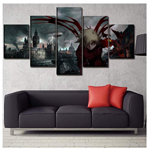 JYSHC Leinwanddruck Anime Hellsing Wandkunst Poster Wohnzimmer Dekor Kz33Xt 150X100Cm 5 Stück Ohne Rahmen
