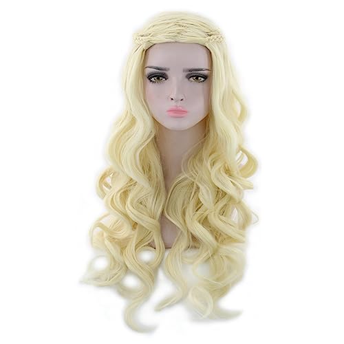70 cm lange, geflochtene, blonde Damenperücke aus silbernem lockigem Haar Modedekoration