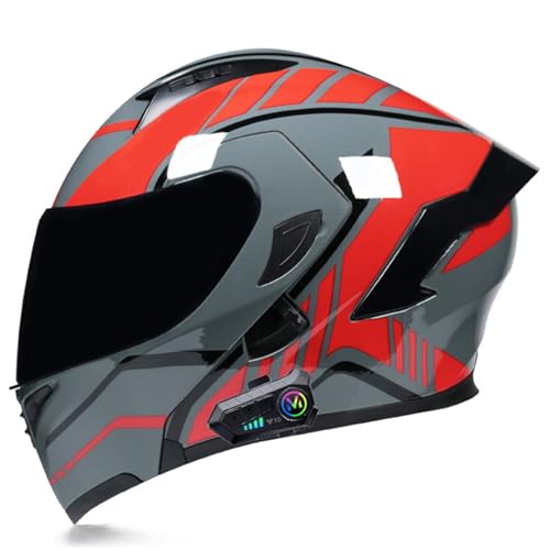 Bluetooth Motorradhelm Motorrad Klapphelm Modularer Helm mit Doppelvisier, DOT/ECE Genehmigte Kopfhörer für Automatische Antwort, Vollvisierhelm für Erwachsene Männer Frauen 4,L