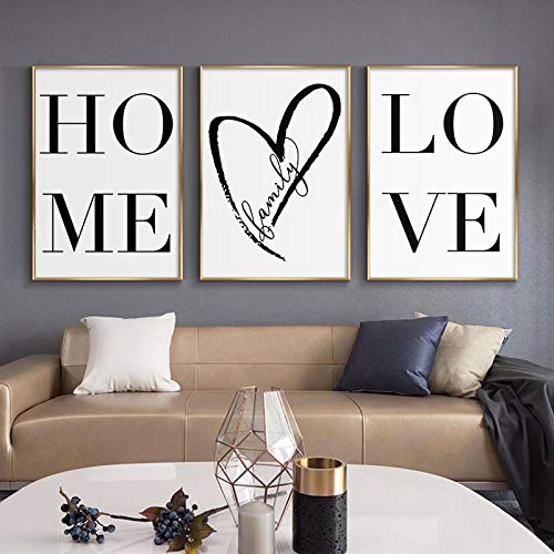 Rumlly Skandinavischen Stil Home Love Poster Schwarz-Weiß-Leinwand Malerei Wandbilder für Wohnzimmer Nordic Decor Home Art 50x70cmx3 Rahmenlos