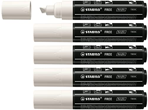 Acrylmarker - STABILO FREE Acrylic - T800C Keilspitze 4-10mm - 5er Pack - weiß