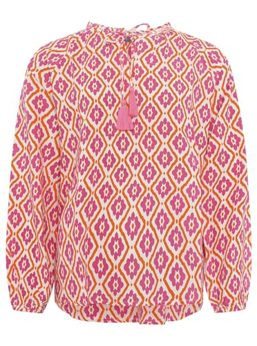 Zwillingsherz Viskose Bluse für Damen Frauen - Hochwertiges Langarm Oberteil Top Shirt Hemd - Kordel mit Tasseln Armbündchen Blumen - Frühling Sommer