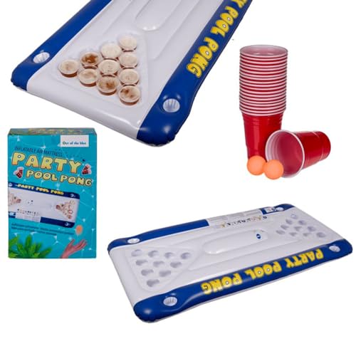 Pool Pong Game: Aufblasbares Beer-Pong-Set für Pool, Tisch und Zubehör, 20 Kunststoffbecher und 2 Wasser-Tischtennisbälle, Luftmatratze, Pool, Party, Sommer- und Outdoor-Spiel