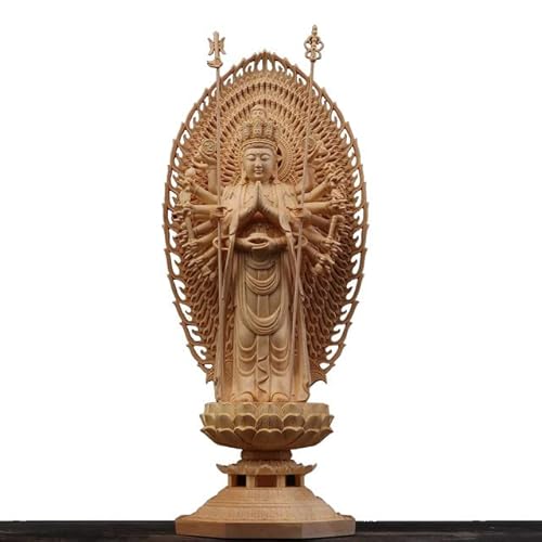 Pevfeciy Groß Meditation Buddha Statue Holzfiguren Feng-Shui Spirituelle deko, Holz-Bildhauerei, Buddha Figur hoch - 43 cm