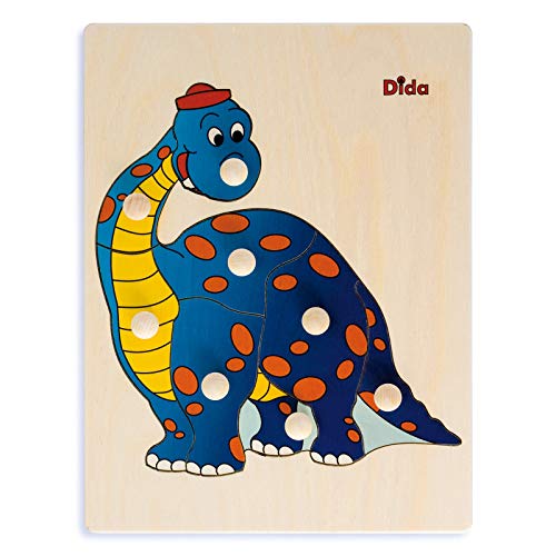 Dida - Steckpuzzle - Dinosaurier. Greifpuzzle Für Kleinkinder Mit Bequemen Holzknöpfen. Ideal Für Die Kinderkrippe, Die Vorschule Und Den Kindergarten