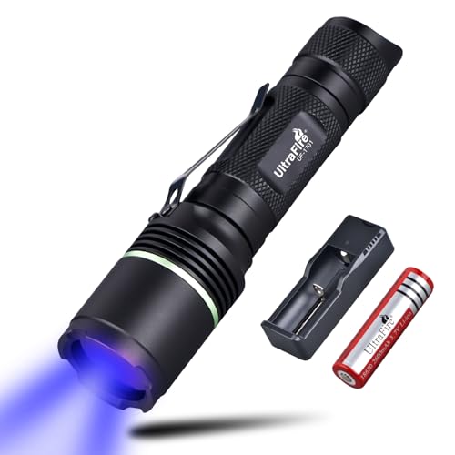 UltraFire UV Taschenlampe 365nm LED Schwarzlicht, UV Schwarzfilter Linse, Single Mode Ultraviolett Lampe, für Haustierflecken, Fluoreszenz, Fälschungssicherheit, Lecksuche