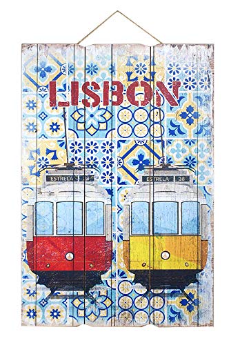 G&S Holzschild im Vintage-Stil, Lissabon, Tramway und Azulejos 1, H 60 cm