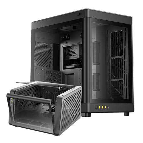 GAMDIAS NESO P1 Black Full Tower ATX Case - One Touch Swing Open - Panoramic Tempered Glass Panel - Dual Cahmber - Dual Orientation - High Airflow - Cable Managment - Spacious Interior
