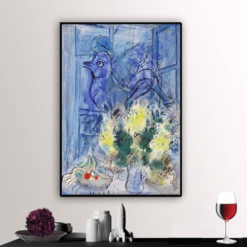 XIAOMENGT Marc Chagall Poster, Blumen, Vintage-Leinwand-Kunst, abstrakte Malerei, Marc Chagall-Drucke für Moderne Heimdekoration, Wandbild, 40 x 60 cm, ohne Rahmen