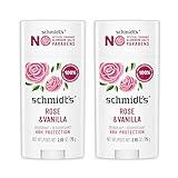 Schmidt's Aluminum Free Natural Deodorant for Women and Men, Rose and Vanilla with 24 Hour Odor Protection, Certified Natural, Vegan, Cruelty Free, 2.65 oz Pack of 2