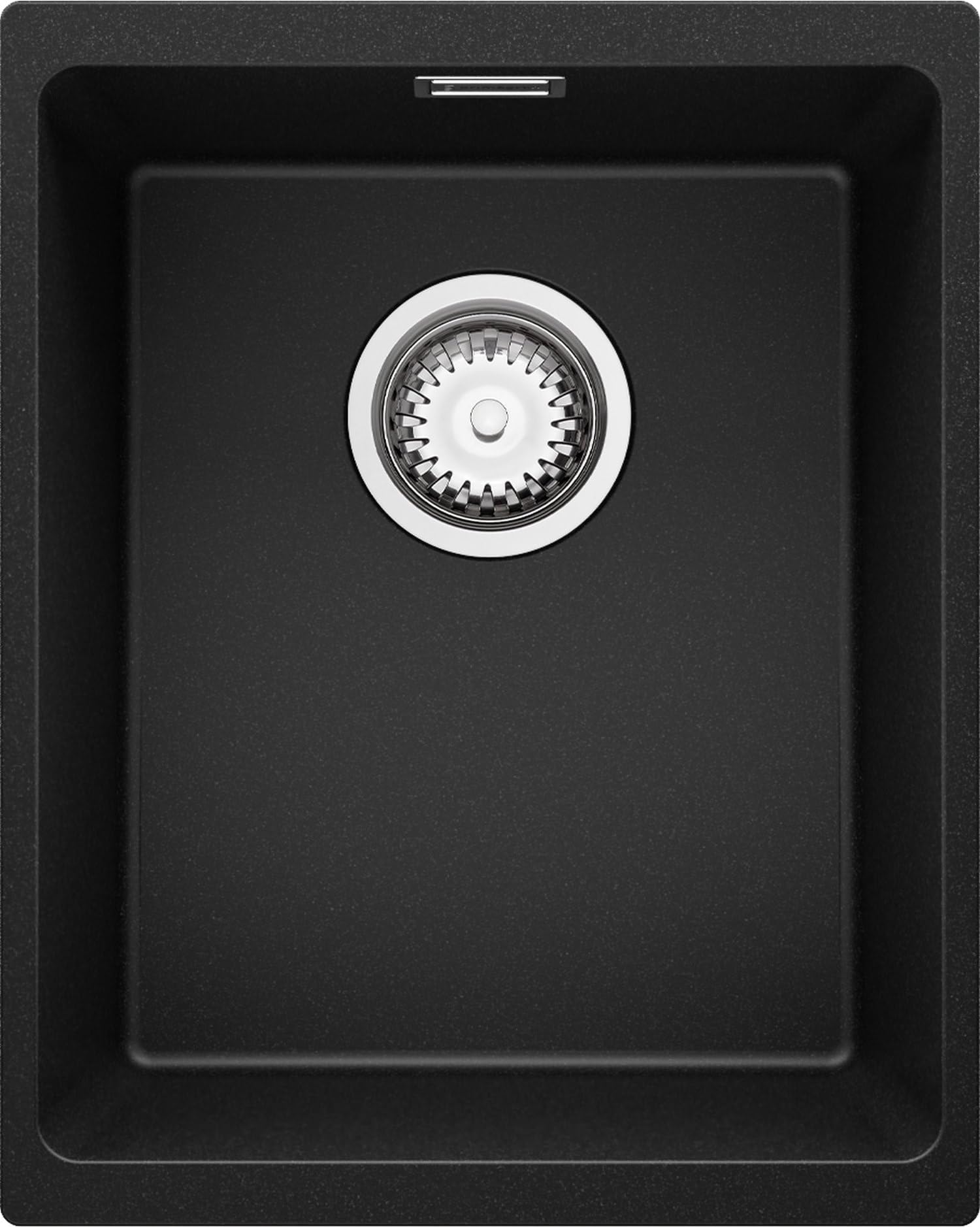 Unterbauspüle Schwarz 36 x 47 cm, Granitspüle + Siphon Klassisch, Spülbecken ab 40er Unterschrank, Küchenspüle von Primagran