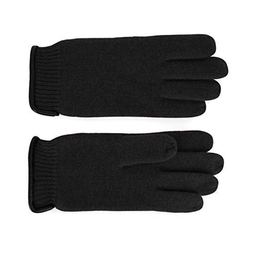 fiebig Walkhandschuh mit Lederkante | Fingerhandschuh aus gewalkter Wolle für Damen & Herren | Schurwollhandschuh in vielen Farben (8,5-M, Schwarz)