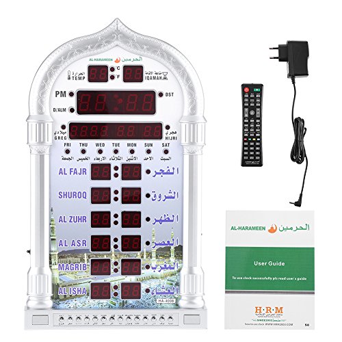 Azan Uhr Islamische Gebetsuhr Muslimische Uhren, Islamische automatische Wanduhr Alarm Muslimisches Gebet Ramadan Geschenk Wohnkultur für Wohnzimmer, EU-Stecker 100-240V 0,16A 50/60Hz