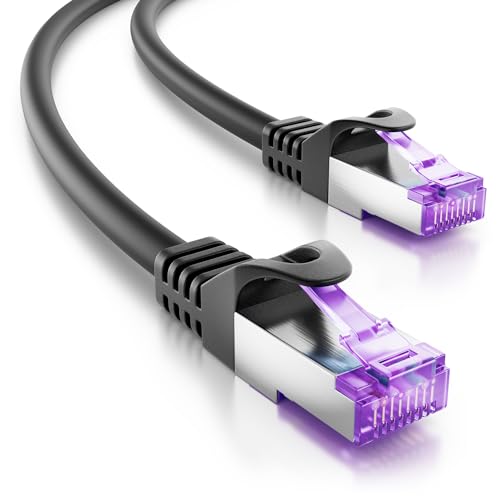 deleyCON 30m RJ45 Patchkabel Ethernetkabel Netzwerkkabel mit CAT7 Rohkabel S-FTP PiMF Schirmung Gigabit LAN Kabel SFTP Kupfer DSL Switch Router Patchpanel - Schwarz
