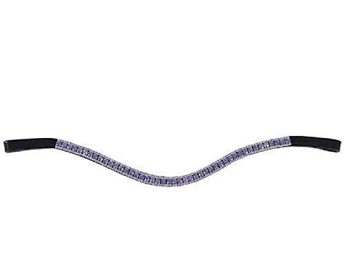 Arbo-Inox® - Stirnriemen - Leder - schwarz - mit farbigen Strasssteinen (Pony, Stahlblau)