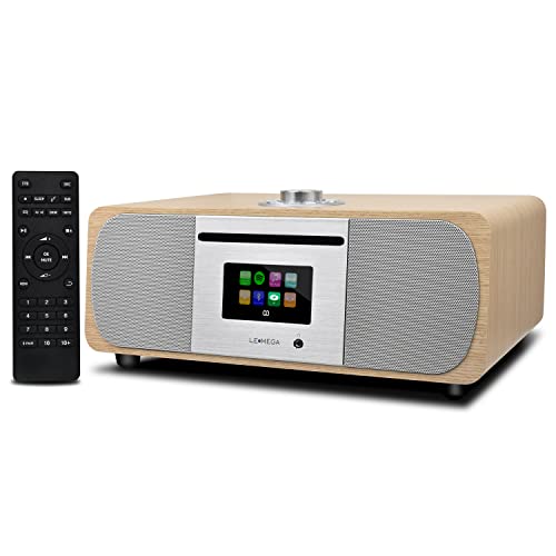 LEMEGA M5P All-In-One 35W Premium Musiksystem,CD Player,DAB/DAB+/FM Digitalradio,WiFi Internetradio,Spotify Connect,Bluetooth,Kopfhörerausgang,Wecker,Farbdisplay, Fernbedienung - weiß Eiche