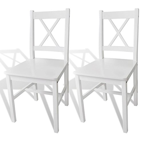 Tidyard 2er Set Küchenstuhl, Esszimmerstuhl, Holzstuhl mit Lehne, aus Massiver Kiefer, Weiß, 41,5 x 45,5 x 85,5 cm (B x T x H)