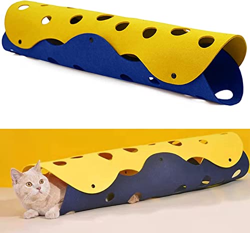 3-in-1 Filz-Katzentunnel, Käseloch-Katzentunnel-Design, Katzentunnel for Hauskatzen, 91,4 cm, faltbar, for Katzen und Hunde/312 (Color : Blue+Yellow, Size : One-Size)
