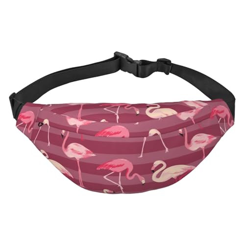 Streifen Flamingos Gürteltasche Bauchtasche Hüfttasche mit verstellbarem Gurt für Reisen Walking Laufen Wandern Radfahren, Mehrfarbig, Einheitsgröße