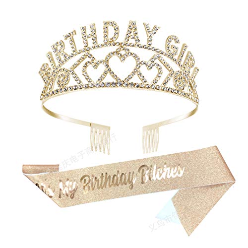 Kristall Geburtstag Mädchen Tiara Krone Prinzessin Birthday Girl Diadem Haar-Zusätze und Glitter Geburtstag Mädchen Schärpe für Frauen Kinder Geburtstags Party, Geschenk