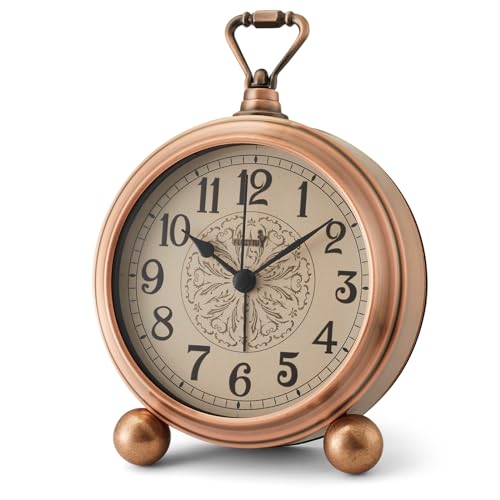 FLOITTUY 11,4 cm batteriebetriebener antiker Retro-Analog-Metall-Wecker, stille Nachttischuhr, Wanduhr, Vintage-Uhr (exquisite Bronze)