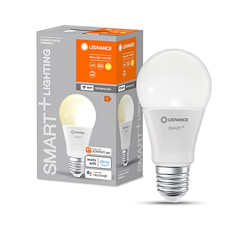 LEDVANCE Smarte LED-Lampe mit WiFi Technologie, Sockel E27, Dimmbar, Warmweiß (2700 K), ersetzt Glühlampen mit 60 W, SMART+ WiFi Classic Dimmable, 4er-Pack