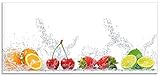 ARTland Spritzschutz Küche aus Alu für Herd Spüle 120x55 cm (BxH) Küchenrückwand mit Motiv Essen Obst Früchte Erbeeren Limette Orange Modern Hell Bunt S6JP