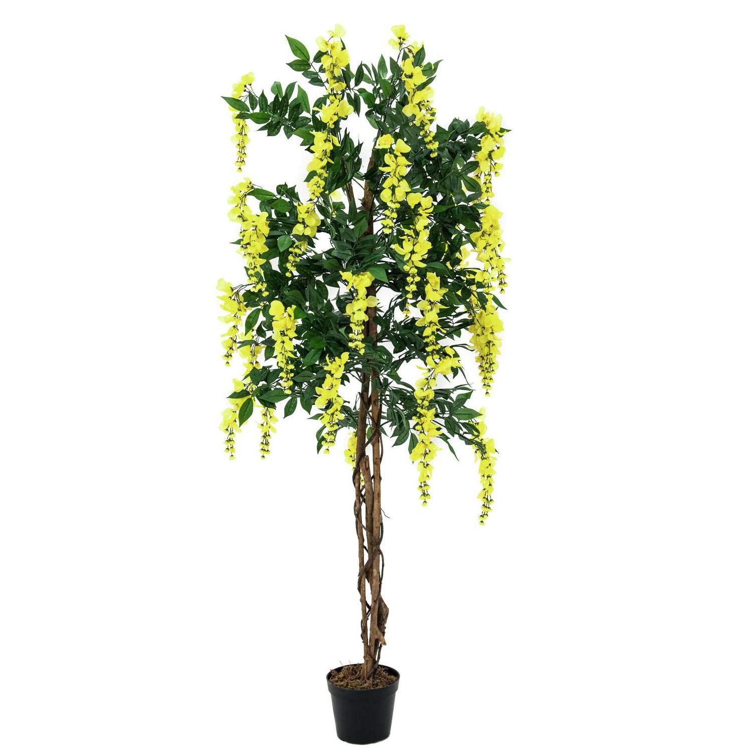 artplants.de Künstlicher Goldregenbaum, 1370 Blätter, Echtstamm, 820 Blüten, gelb, 150cm - Künstliche Pflanze - Deko Blumen