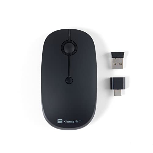 XtremeMac ® Premium wiederaufladbare kabellose Maus - ergonomisch, geräuschlos und kabellos Bluetooth Funkmaus für Laptop, USB-C, USB-A, 2400 DPI, wireless Mouse 3 Geräte gleichzeitig (Schwarz)