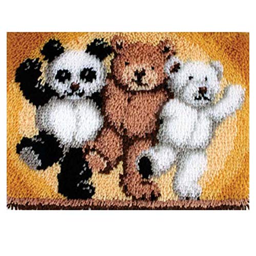 HuaHong Knüpfteppich Zum Selber Knüpfen, Teppich Knüpfen Kreuzstich Set für Kinder Erwachsene, Knüpfkissen Knüpfpackung, 52 x 38 cm (Color : Panda bear)