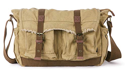 Gootium Canvas Messenger Bag - Vintage Umhängetasche Fransen Stil Boho Satchel, khaki, Einheitsgröße, Messenger Bag