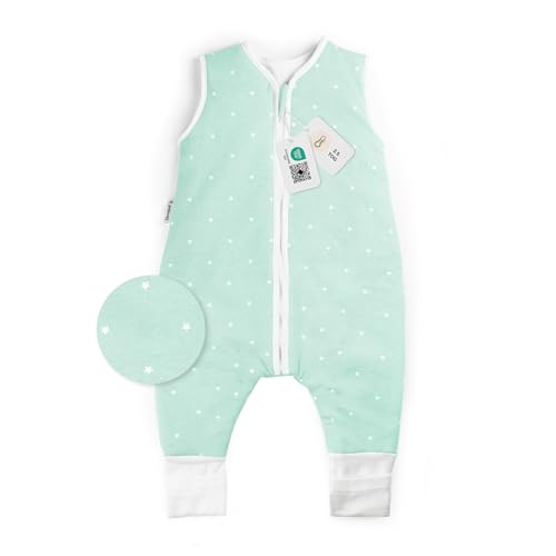 Ehrenkind® Babyschlafsack mit Beinen | Bio-Baumwolle | Ganzjahres Schlafsack Baby Gr. 90cm Farbe Mint mit weißen Sternen