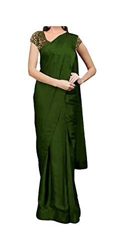 ABN Fashion Damen-Bluse, indisch, ethnisch, Satin, Seide, Sari, Hochzeitsgeschenk, Sari mit nicht genähter Bluse, dunkelgrün, Einheitsgröße
