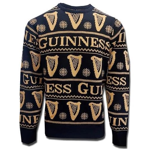 Guinness Weihnachtspullover mit Harfe, Schwarz und Gold, Schwarz , XXX-Large