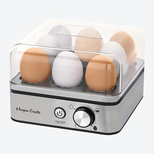Hagen Grote Eierkocher, edler Edelstahl-Korpus 17 x 17 x 16,4 cm (B/T/H), Eier perfekt kochen und pochieren, für bis zu 8 Frühstückseier