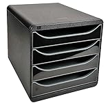 Exacompta 3104214D Premium Ablagebox mit 4 Schubladen für DIN A4+ Dokumente. Belastbare Schubladenbox mit hoher Kapazität für mehr Platz auf dem Schreibtisch Big Box Glossy Schwarz|Grau