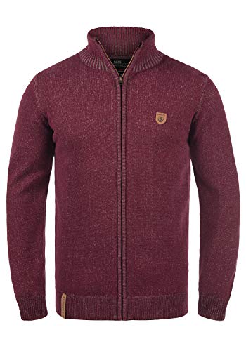 Indicode Andy Herren Strickjacke Cardigan Grobstrick Winter Pullover mit Stehkragen und Reißverschluss, Größe:M, Farbe:Wine (227)