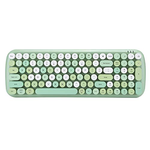 Drahtlose Tastatur, tragbare runde Bluetooth Vintage-Tastenabdeckung Intelligente stromsparende Tastatur mit Reinigungsbürste für Win, Android und iOS(Grün)