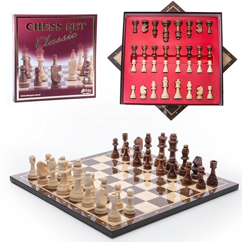 Schachspiel aus Holz mit Schachfiguren - Hochwertiges Schachbrett Wooden Chess Board - Schachset mit Figuren für die Familie