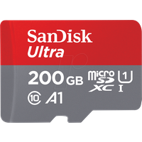 SanDisk Ultra 200 GB microSDXC Speicherkarte + SD-Adapter mit A1 App-Leistung bis zu 120 MB/s, Klasse 10, U1