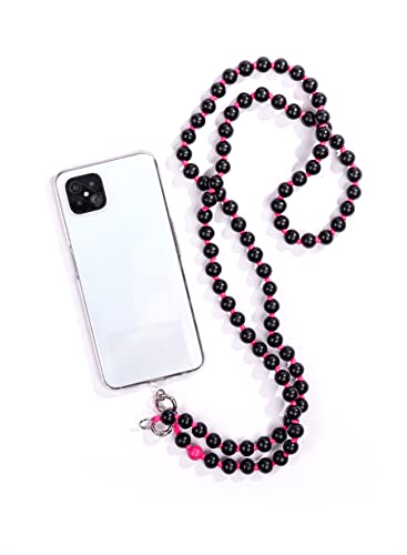 WOMEN'S WEAR U&F FASHIONSTORE WOODBEAD - UNIVERSALE HANDYKETTE aus bunten Holzperlen, Schlüsselband, Kette zum Umhängen (ohne Hülle) - kompatibel mit allen Smartphones | schwarz pink