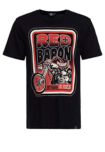 King Kerosin Herren Print T-Shirt | Regular Fit | Reine Baumwolle | Frontprint Red Baron Speedshop