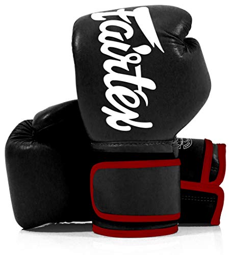 Fairtex BGV14 Muay Thai für Profiboxer & Trainer | Mexikanischer Stil für Schlagkräftige | MMA Handschuhe für Kampfsport | Leichte & stoßdämpfende Boxhandschuhe(16oz-Schwarz mit roter Trim)